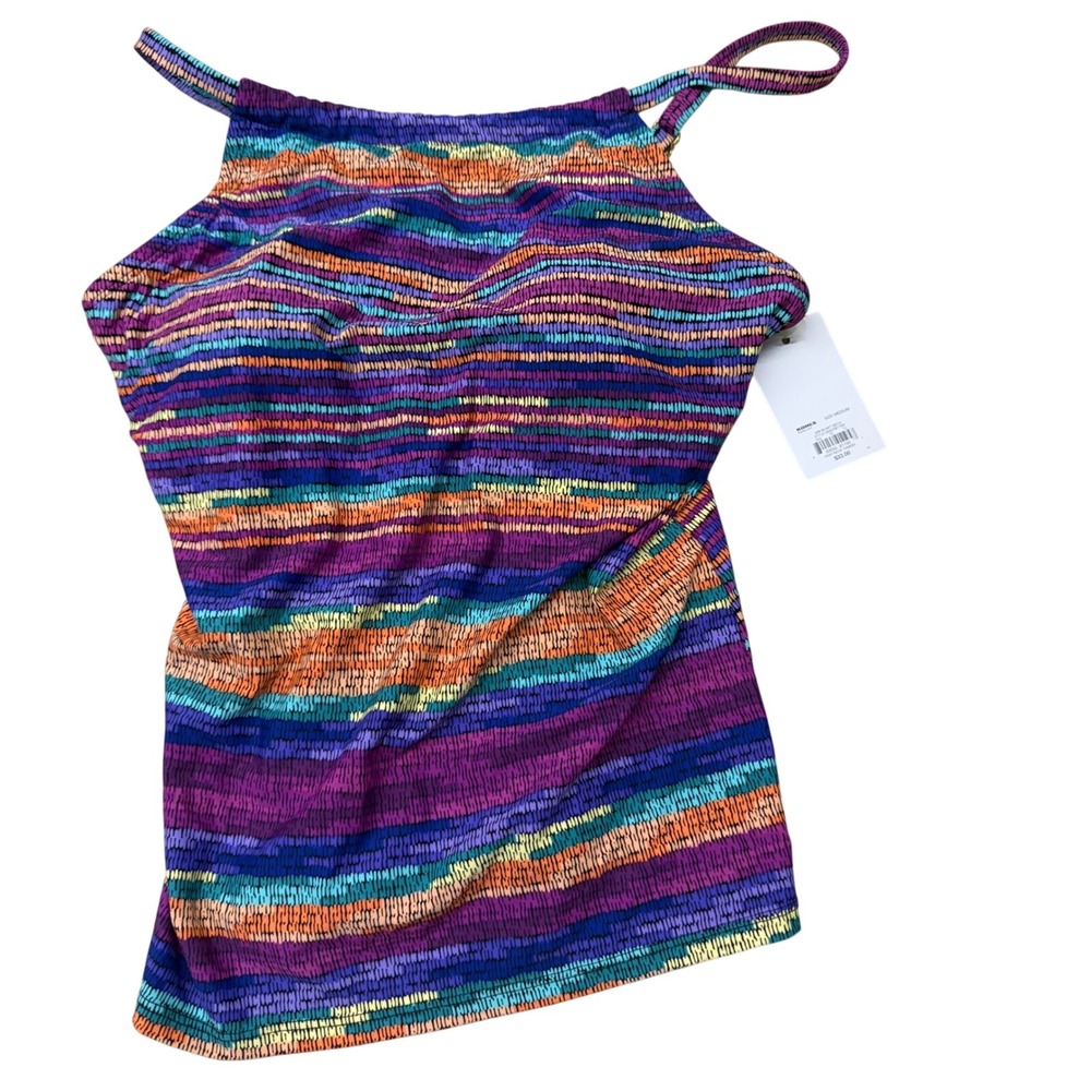 Apt. 9 Womens High Neck Tankini Top Multi Color Stripedâ Swimsuit Medium NEW